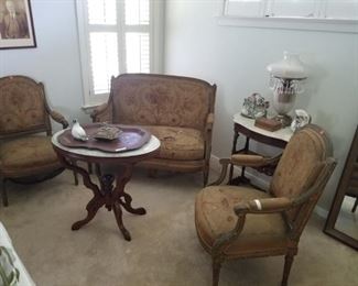 marble   top tables, settee and matching chairs
