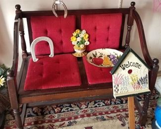 cute red tufted entry bench