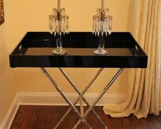 Folding Tray Table with Pair of Candlesticks with Hanging Crystals