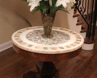 Round Marble / Tile Topped Foyer Table with Decorative