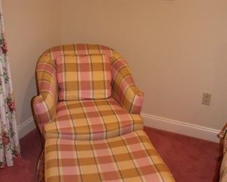 Plaid Easy Chair and Matching Ottoman with Art