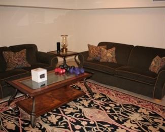 Sofa & Love Seat with Square Side Table and Coffee Table with Rug