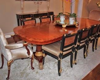 Banded Double Pedestal Dining Table with 6 Chairs and 2 End Chairs