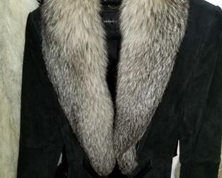 Suede jacket with fox collar,  (Dana Buchman)