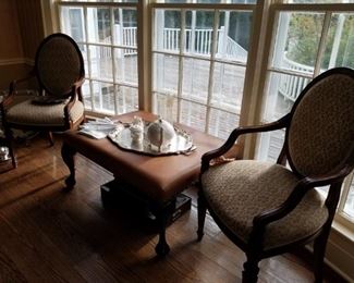 Large Leather Ottoman, 4 Matching arm chairs 