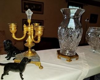 Victorian Candlesticks, Waterford vases 