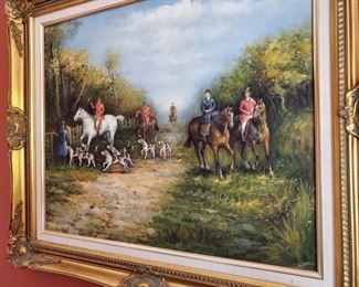 Pair of English Hunt Paintings signed Oruro