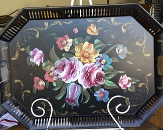 Hand painted Toleware Platter 24” x 17.5”