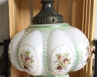 Antique Swag Lamp - painted glass