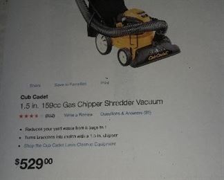 Cub Cadet gas chipper shredder, brand new in box