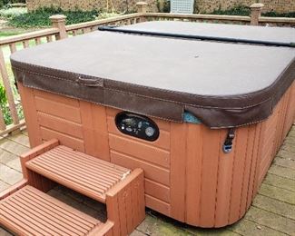 Hot Springs four-person hot tub. Perfect condition, includes cover & steps
