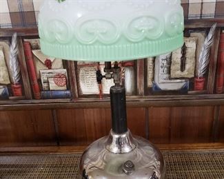 Antique Coleman Quicklight gas lamp w/glass shade