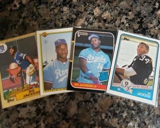 Variety of Bo Jackson baseball and football cards, including rookie card