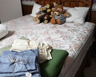 King mattress set with oak Queen headboard