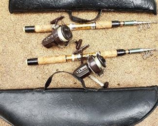 Pair of Diawa backpack ready rod/reel combos, with cases
