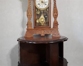 Antique carved clock and barrel side table