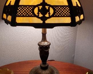 Very old Bradley & Hubbard slag glass shade/brass lamp, with new cord