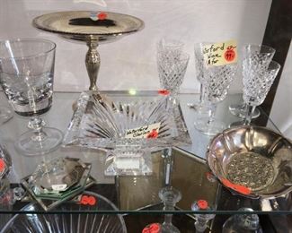 Crystal wine glasses, Waterford bowl, more