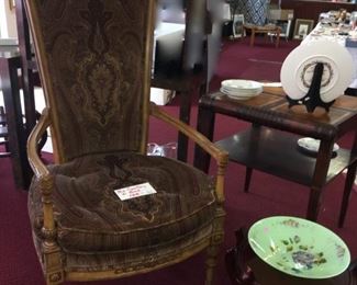 Mid-century high-backed chair upholstered in velvet