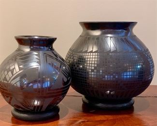 Black on Black ceramic vessels signed: Juan Rodriguez