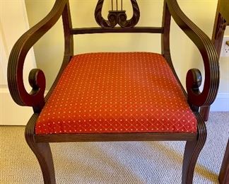 Beautiful set: Lyre back arm chair and mate.