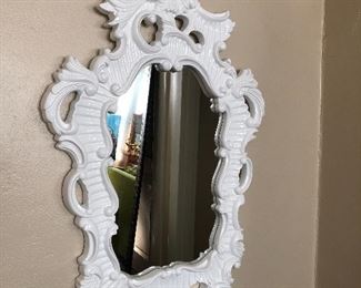 White lacquered painted framed mirror.