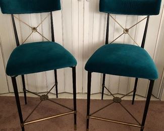Incredible color!  Pair of Jonathan Adler "Rider" bar stools.