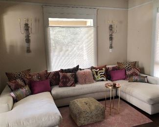 Huge white linen, down-filled sectional sofa
