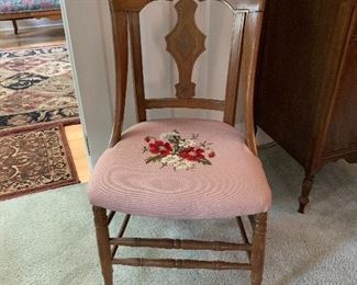 Available for Pre- Sell Vintage Wood side chair with needlepoint seat