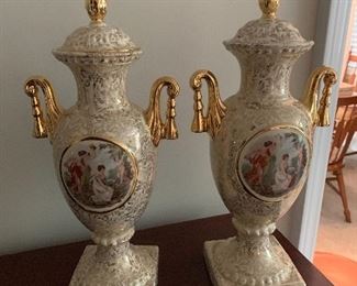 Pair of Vintage Empire Ware Ivory Glazed Urns
