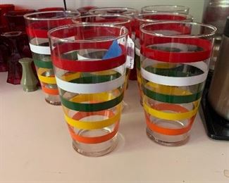 Vintage Rainbow Stripe Drinking Glasses