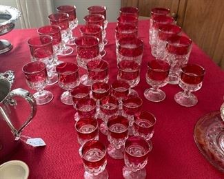 Vintage Kings Crown Thumbprint glassware - Cordial, Wine and Water