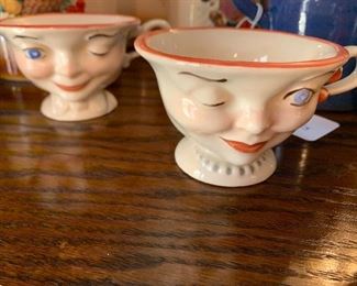 Vintage Bailey's Lipton Tea Winking Smiling His Hers Face Cups