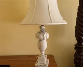 Vintage Marble/Alabaster Lamp with silk shade - we have a pair