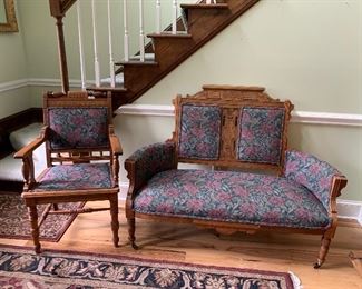 Victorian Hand Carved Eastlake Setee and Chair