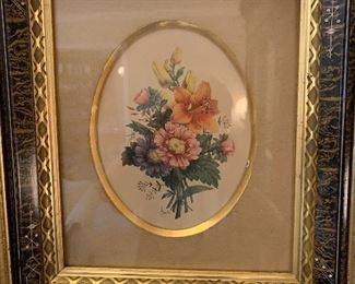 Vintage Chirat Botanical Print With Beautiful Shadowbox Style Frame - Black with Mother of Pearl Inlay