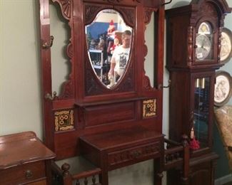 gorgeous hall tree and grandmother clock