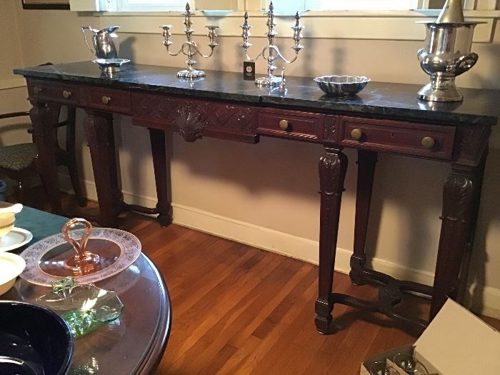 Beautiful Server- hand-carved with marble surface