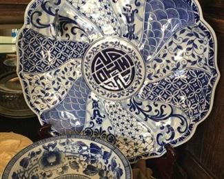 Blue and White Large Plate and Bowl