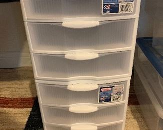 2 New storage bins w/3 drawers 