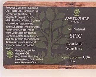 Nature's Oil All Natural SFIC Goat Milk Soap Base