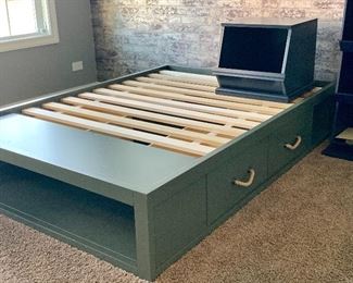 Wood twin bed frame w/storage- dark gray 