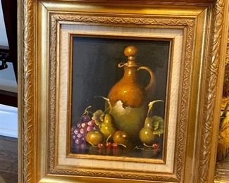 Small vintage fruit oil painting 