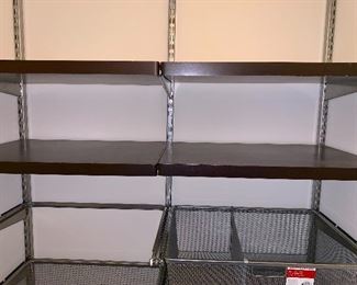Lots of new Elfa Classic closet organizer- (This is just a sample, sample is not for sale) We have everything you need to build your own. Hardware, shelves and baskets both -wood and wire. More pictures Thursday night