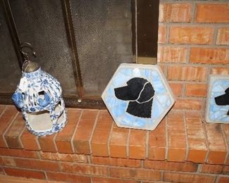 pottery bird house, dog stepping stones