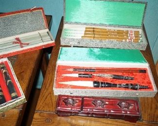 Chinese paint brush sets, Jade chopsticks
