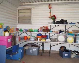 plastic and misc. kitchen, toys, card table and chairs