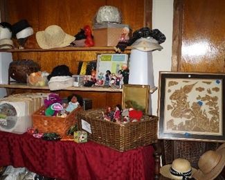 hats, collector plates, rubbing print