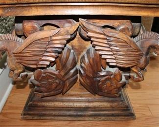 Carved wood endtable w/ Pegasus motif