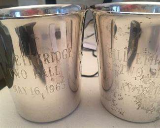 Sterling cups engraved “Bill Etheridge, TWO Ball, May 16, 1965. 